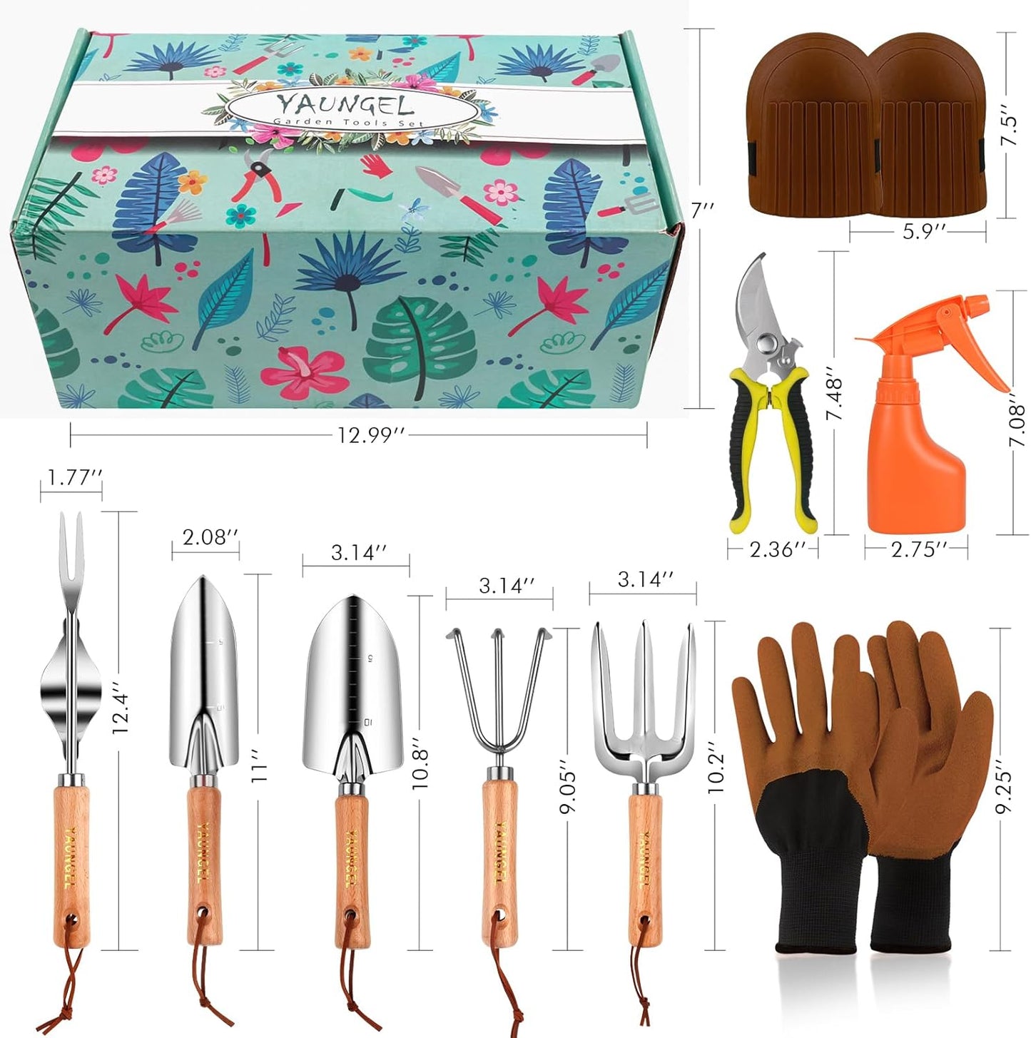 Nice Garden Tool Set, 10 Pieces with Non-Slip Wooden Handle