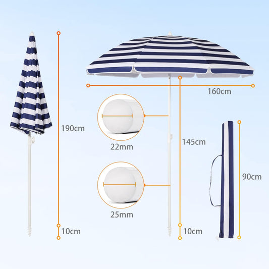 1.6m Beach/Garden Umbrella with Ground Spike