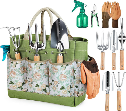 9 Pieces Garden Tool with Garden Tools Organiser Handbag